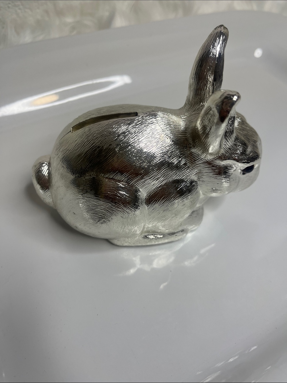 Reed & Barton Shiny Silver Bunny Coin Bank - Picture 2 of 8